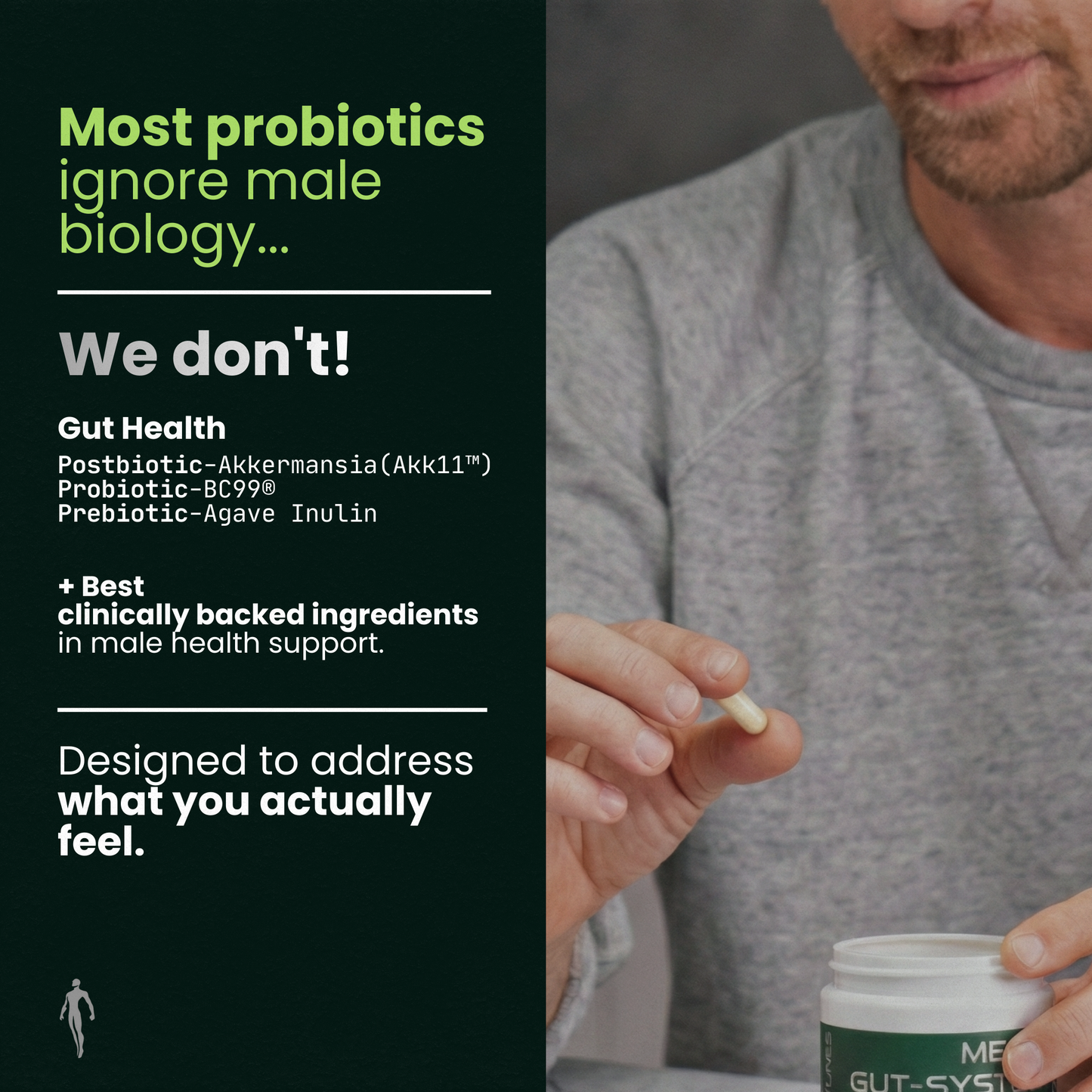 Men's Gut System (5-1) - Akkermansia Probiotic for Digestion, Energy + Men's Performance Support - 60ct USA GMP Certified