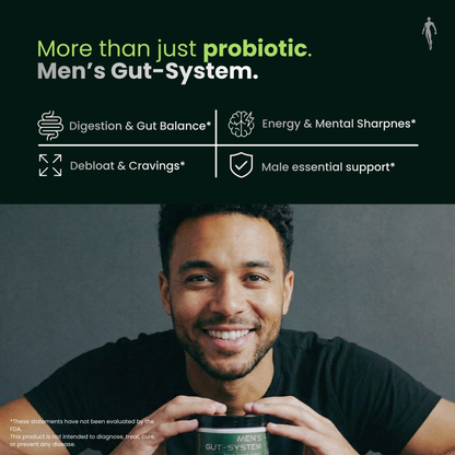 Men's Gut System (5-1) - Akkermansia Probiotic for Digestion, Energy + Men's Performance Support - 60ct USA GMP Certified