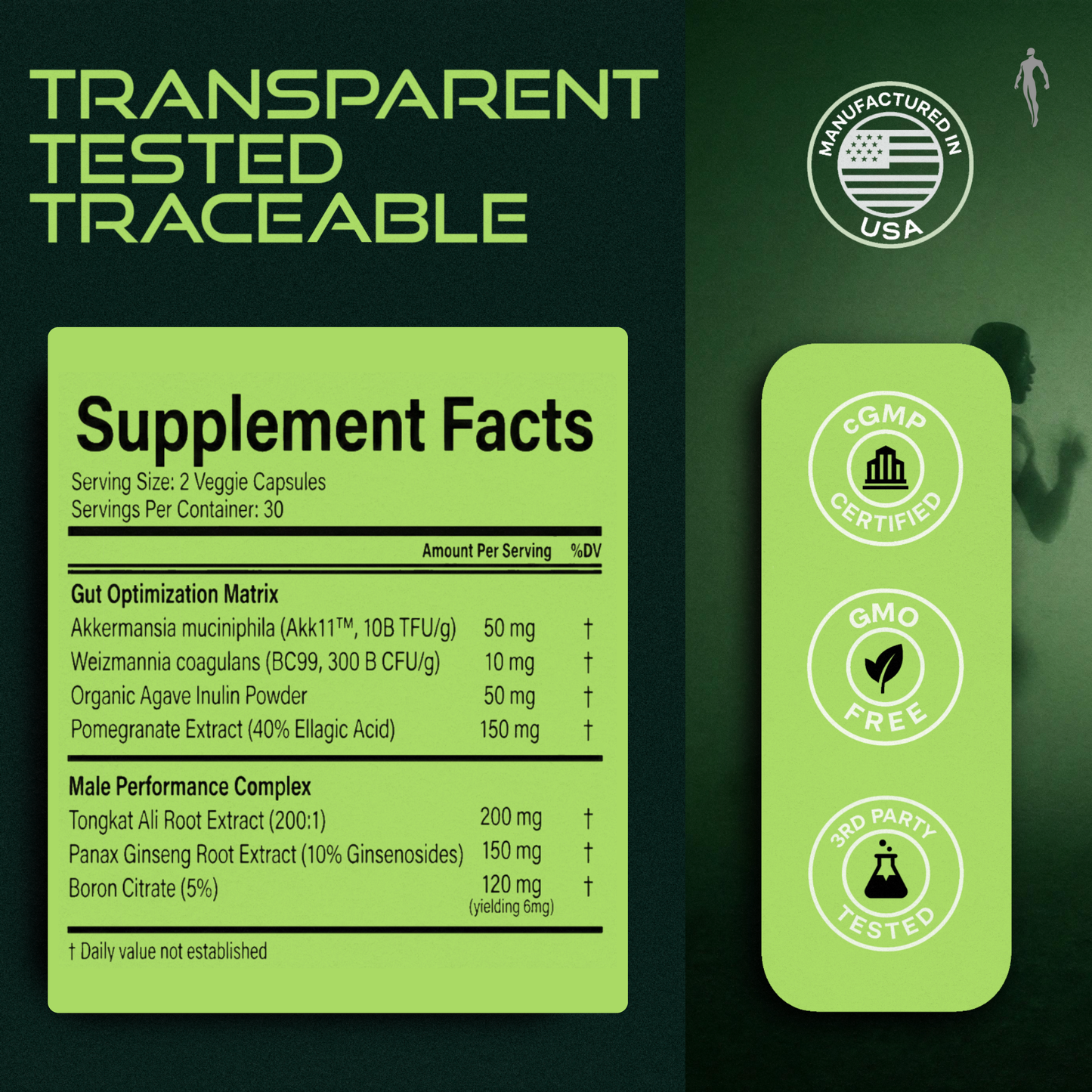 Men's Gut System (5-1) - Akkermansia Probiotic for Digestion, Energy + Men's Performance Support - 60ct USA GMP Certified